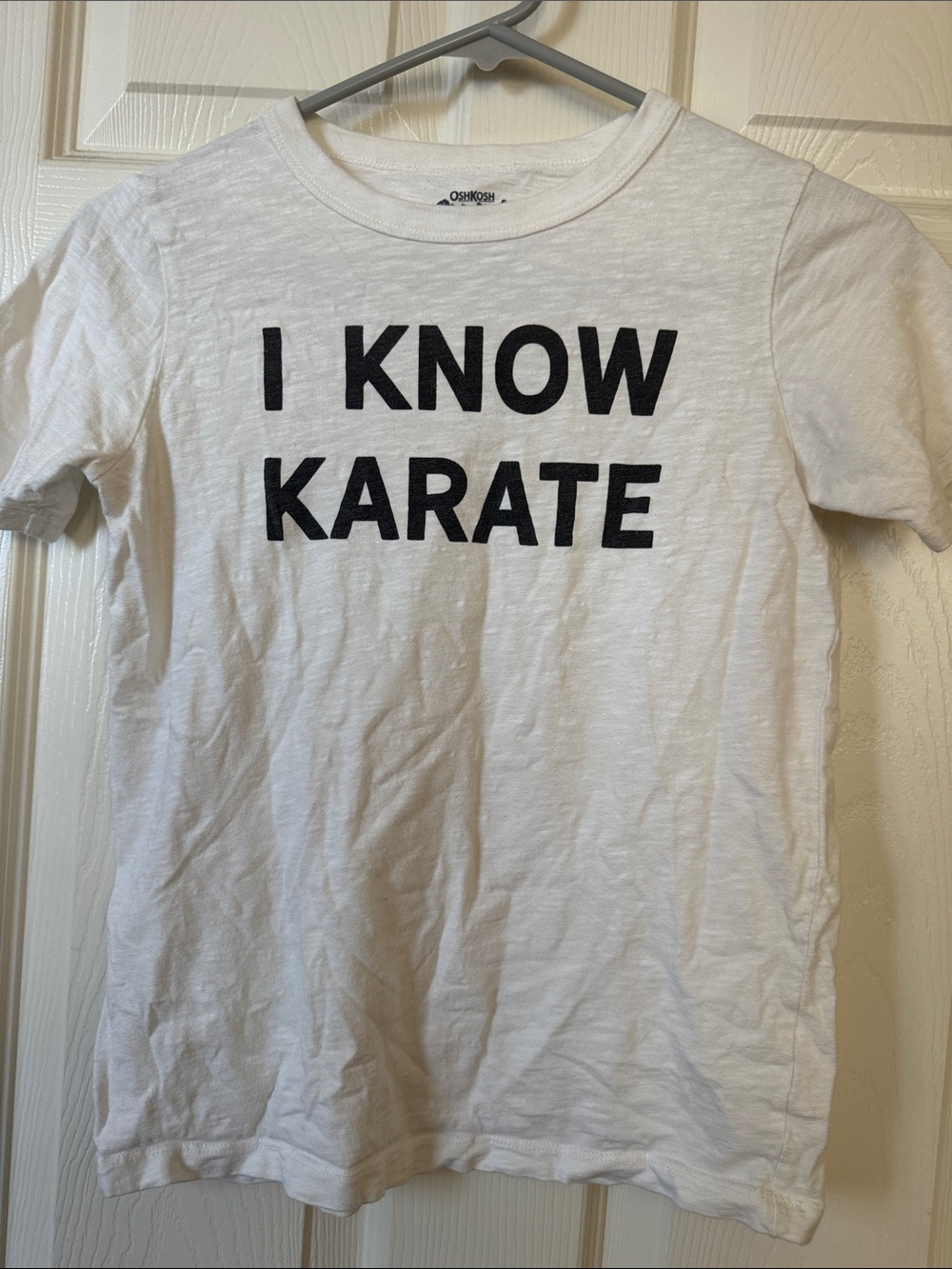 OshKosh B'gosh White Tee with Black 'I KNOW KARATE' Graphic Shirt size 12